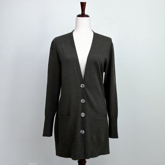 Lafayette 148 New York Brown Extrafine Merino Wool Long Cardigan - Picture 1 of 7